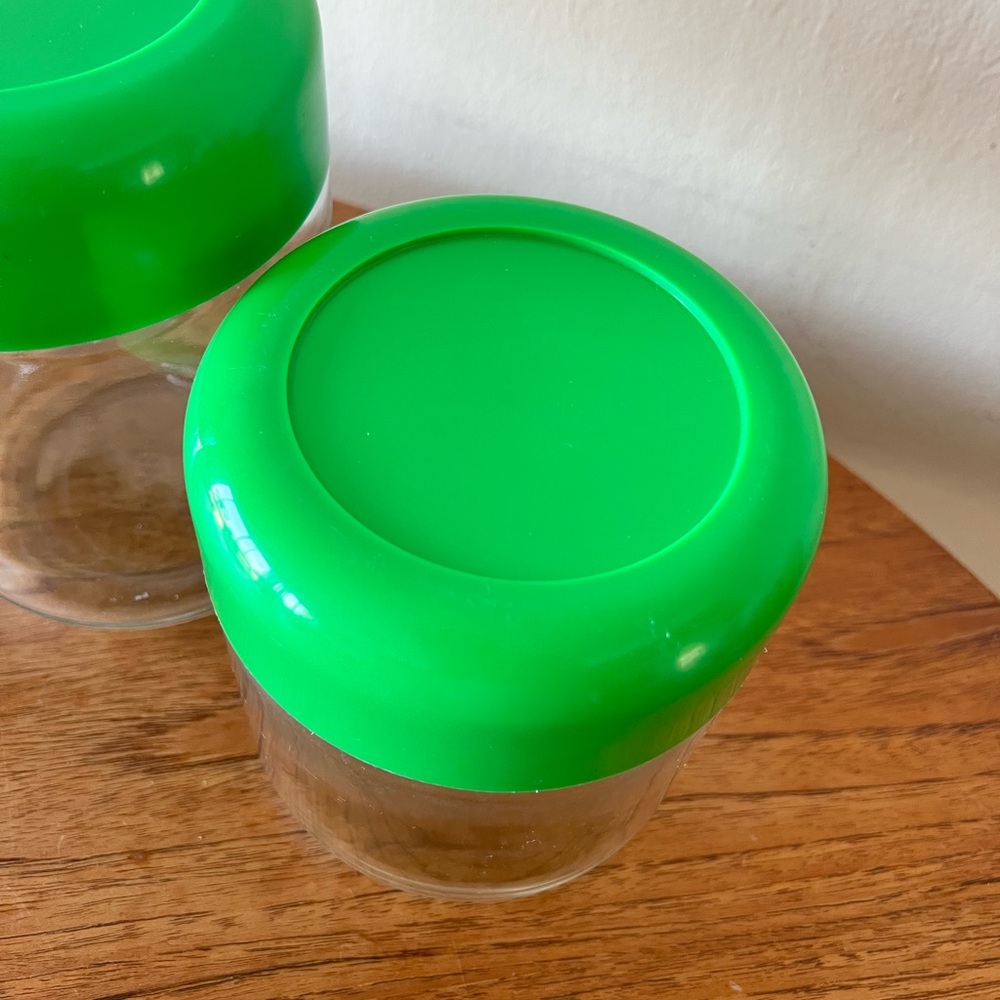 Heller Designs Glass Jar Set Green Lid 70s 80s Set 3 Glass Kitchen - Picture 4 of 4